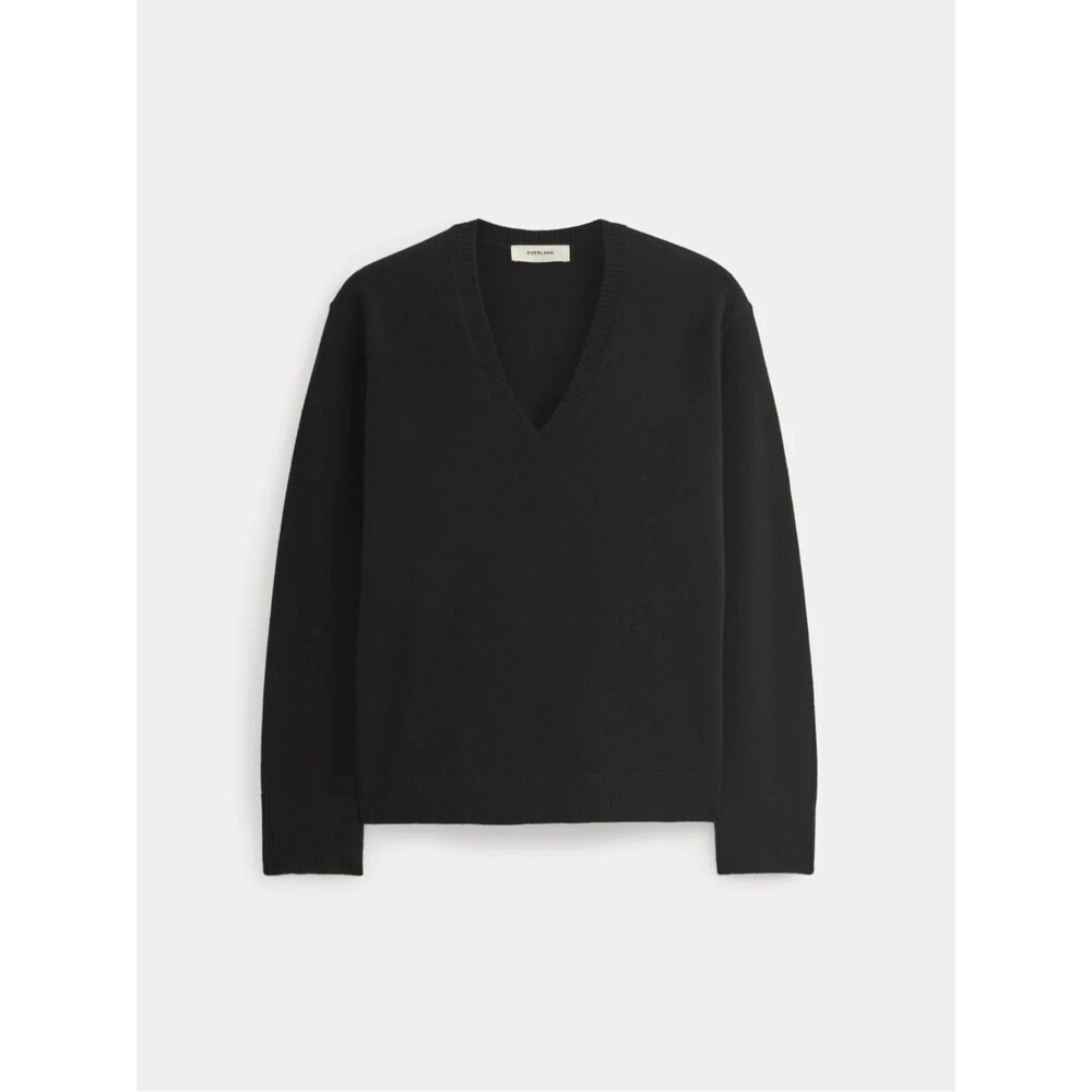 Everlane Black Minimalist Soft Cozy Sustainable Classic V Cashmere Sweater Small
